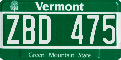 VT license plate ZBD475