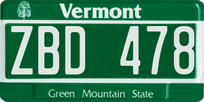 VT license plate ZBD478