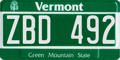 VT license plate ZBD492