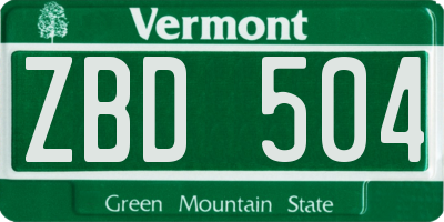 VT license plate ZBD504