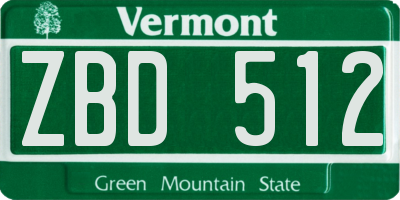 VT license plate ZBD512