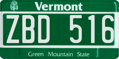 VT license plate ZBD516