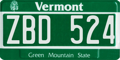 VT license plate ZBD524