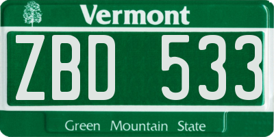 VT license plate ZBD533