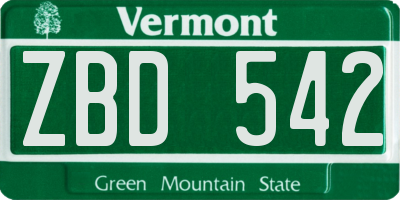 VT license plate ZBD542