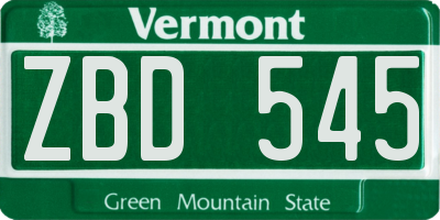 VT license plate ZBD545