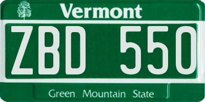 VT license plate ZBD550