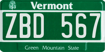 VT license plate ZBD567