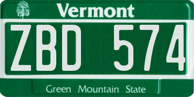 VT license plate ZBD574