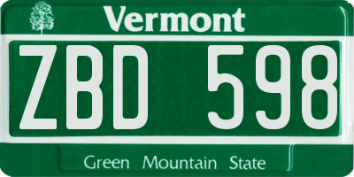 VT license plate ZBD598