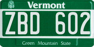VT license plate ZBD602