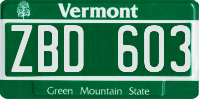 VT license plate ZBD603