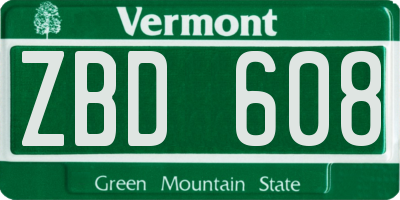 VT license plate ZBD608