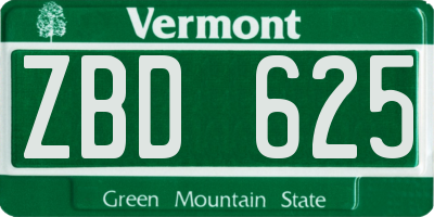 VT license plate ZBD625