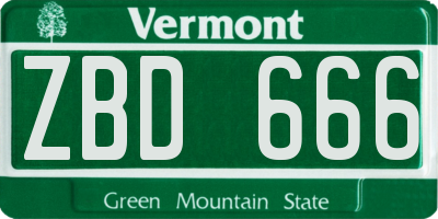 VT license plate ZBD666
