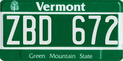 VT license plate ZBD672