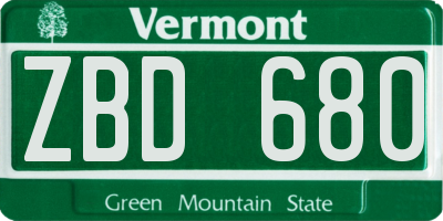 VT license plate ZBD680