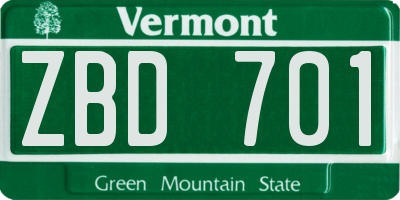 VT license plate ZBD701