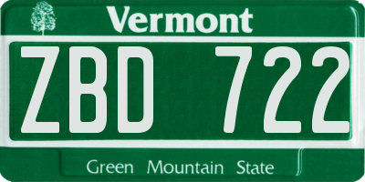 VT license plate ZBD722