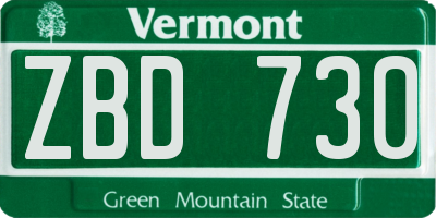 VT license plate ZBD730