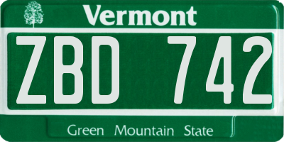 VT license plate ZBD742