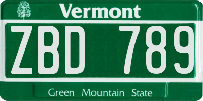 VT license plate ZBD789