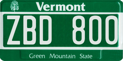 VT license plate ZBD800