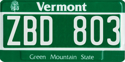 VT license plate ZBD803
