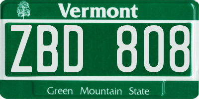 VT license plate ZBD808