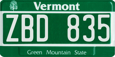VT license plate ZBD835