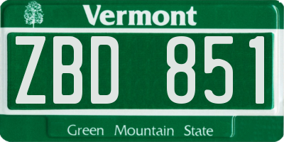 VT license plate ZBD851