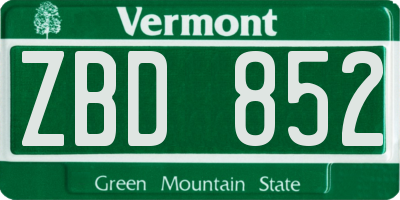 VT license plate ZBD852