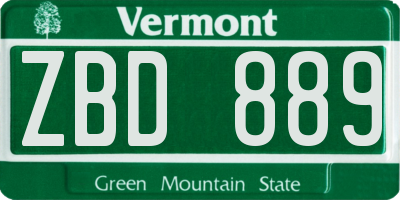 VT license plate ZBD889