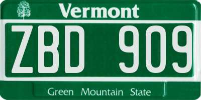 VT license plate ZBD909