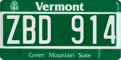 VT license plate ZBD914