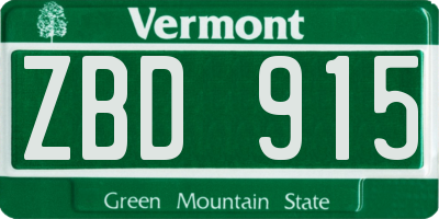 VT license plate ZBD915