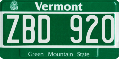 VT license plate ZBD920