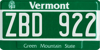 VT license plate ZBD922