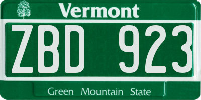 VT license plate ZBD923