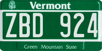 VT license plate ZBD924