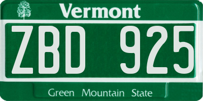 VT license plate ZBD925