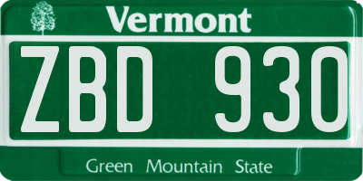 VT license plate ZBD930