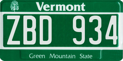 VT license plate ZBD934