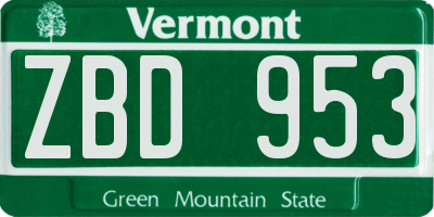 VT license plate ZBD953