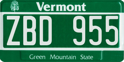 VT license plate ZBD955