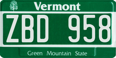 VT license plate ZBD958