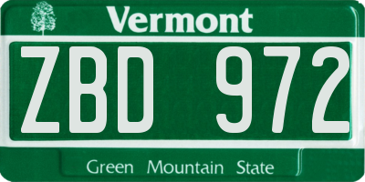 VT license plate ZBD972