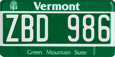 VT license plate ZBD986