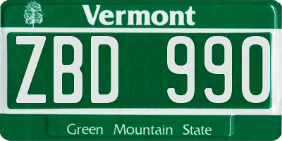 VT license plate ZBD990