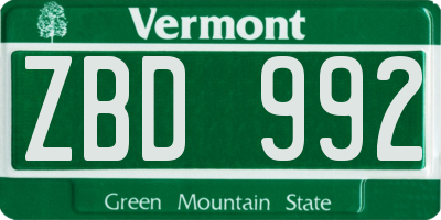 VT license plate ZBD992